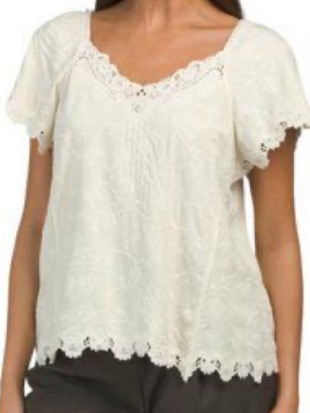 EUC Democracy Boho Cream embroidered Tunic size L